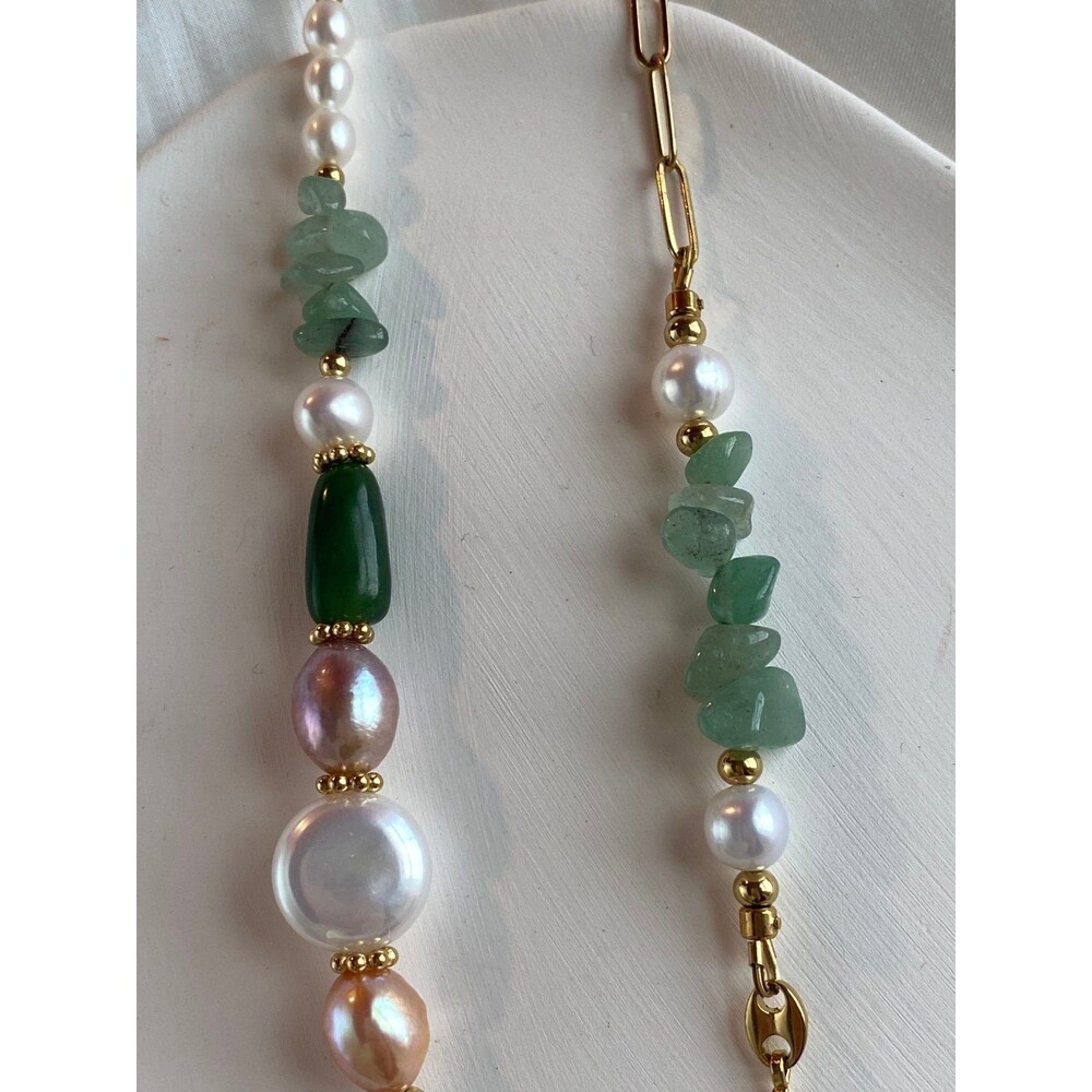 Fresh water pearl & jade long necklace - Picture 4 of 8